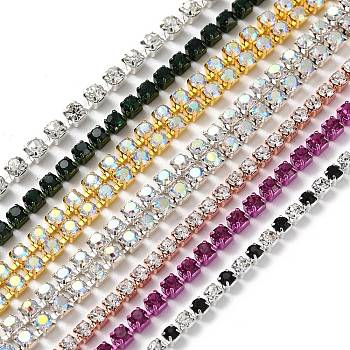 Iron Rhinestone Strass Chains, Rhinestone Cup Chain, Mixed Color, 2.5~5x2~2.5x2~2.5mm, about 3.28 Feet(1m)/Strand