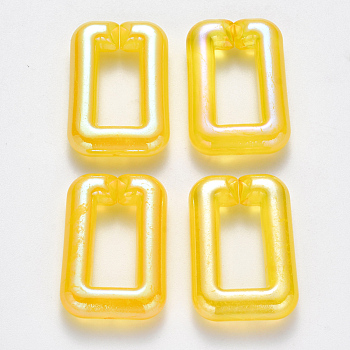 Transparent Acrylic Linking Rings, Quick Link Connectors, For Jewelry Chains Making, AB Color Plated, Imitation Gemstone Style, Rectangle, Yellow, 30x20x6.5mm, Inner Diameter: 18x8mm