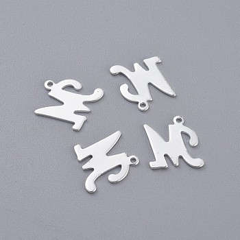 201 Stainless Steel Pendants, Letter, Silver Color Plated, Letter.M, 14x13x1mm, Hole: 1mm