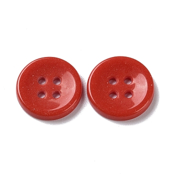 Ceramics Buttons, Flat Round, 4-Hole, Red, 15x2.5mm, Hole: 1.5mm