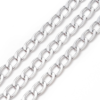 Oxidation Aluminum Curb Chains, Unwelded, with Spool, Oval, Silver, 16x11x2.8mm