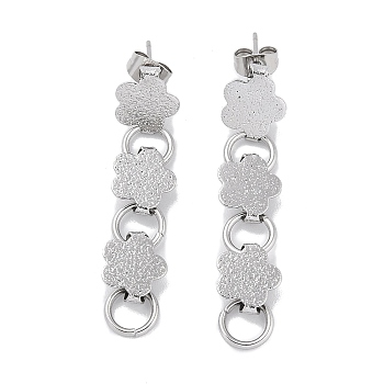 Non-Tarnish 304 Stainless Steel Stud Dangle Earrings for Women, Flower, Stainless Steel Color, 48x9.5mm