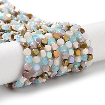 Electroplate Glass Beads, Faceted, Flat Round, Colorful, 4x2.5mm, Hole: 0.9mm, about 100~104pcs/strand, 14.17''~14.96''(36~38cm)