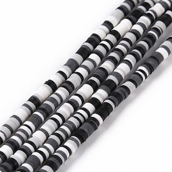 Handmade Polymer Clay Beads Strands, for DIY Jewelry Crafts Supplies, Heishi Beads, Disc/Flat Round, Black, 3x0.6~1.2mm, Hole: 1.6~1.8mm, about 412pcs/strand, 15.94 inch(40.5cm)