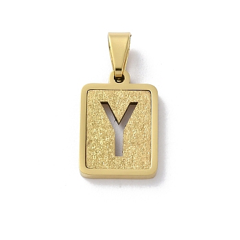 304 Stainless Steel Alphabet Pendants, Real 18K Gold Plated, Rectangle Charm, Letter Y, 17.5x12x2mm, Hole: 7.5x3.5mm