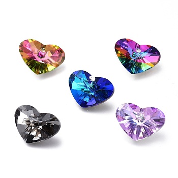 Glass Rhinestone Pendants, Back Plated, Faceted, Heart, Mixed Color, 8.5x12x5mm, Hole: 1.5mm