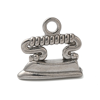 304 Stainless Steel Pendants, Electric Iron Charms, Stainless Steel Color, 17x18x6mm, Hole: 2.5mm