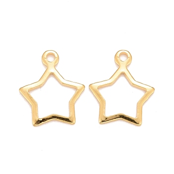 201 Stainless Steel Charms, Star, Real 24k Gold Plated, 13x11x0.8mm, Hole: 1.2mm