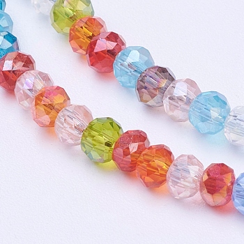 Electroplate Glass Bead Strands, Faceted, Rondelle, Mixed Color, 3x2mm, Hole: 0.5mm, about 120~125pcs/strand, 13.78~14.17 inch