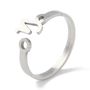 Non-Tarnish Constellations 304 Stainless Steel Open Cuff Ring for Women, Stainless Steel Color, Leo, Inner Diameter: 17.5~18.5mm