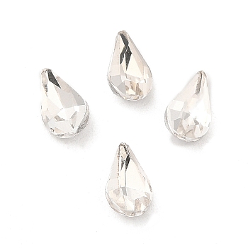 Glass Rhinestone Cabochons, Pointed Back & Back Plated, Faceted, Teardrop, Clear, 6x3.5x2mm