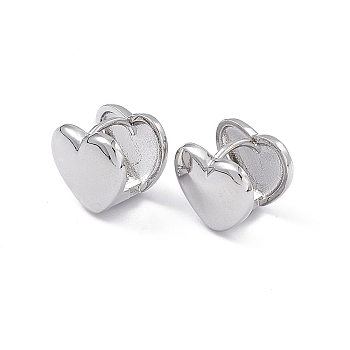 Brass Heart Hoop Earrings for Women, Platinum, 12.5x14x12.5mm, Pin: 1mm