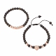 2Pcs 2 Style Natural Obsidian & Synthetic Hematite Braided Bead Bracelets Set with Cubic Zirconia Leopard(BJEW-JB08119)-6