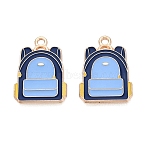 Alloy Enamel Pendants, Schoolbag Charms, Light Gold, Marine Blue, 22.5x16x1mm, Hole: 1.6mm(ENAM-Q004-01KCG-21)