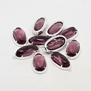 Silver Color Plated Brass Glass Pendants, Oval, Plum, 24x15x7mm, Hole: 1mm(GLAA-J047-04S)