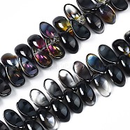 Electroplate Glass Beads Strand, Half Plated, Leaf, Black Plated, 6x12.5x4.5mm, Hole: 0.9mm, about 100pcs/strand, 14.17 inch~ 15.35 inch(36~39cm)(EGLA-S188-26-C01)