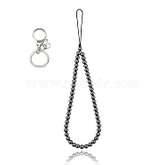 Synthetic Hematite and Iron Alloy Lobster Claw Clasp Keychain, with Braided Nylon Thread, 27~27.5cm(HJEW-SW00007-11)