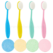 4Pcs 4 Colors Natural Wood Pulp Sponge, with 4Pcs 4 Colors Plastic Bendable Toothbrush, for Painting Cleaner, Mixed Color, Sponge: 65.5x2mm, Brush: 150x22x22mm(TOOL-FG0001-14)
