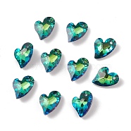Electroplate Glass Pendants, Back Plated, Faceted, Heart Charms, Green, 17x12.5x6~6.5mm, Hole: 1.4~1.5mm(X-GLAA-A008-07B)