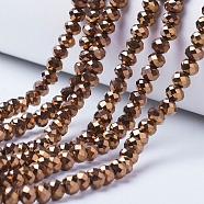 Electroplate Transparent Glass Beads Strands, Full Plated, Faceted, Rondelle, Copper Plated, 3x2mm, Hole: 0.8mm, about 150~155pcs/strand, 15.7~16.1 inch(40~41cm)(EGLA-A034-T2mm-UA04)