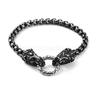 304 Stainless Steel Lion Head Chains Bracelets for Men & Women, Gunmetal, 8-3/4 inch(22.3cm)(BJEW-D031-27B)