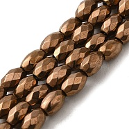Electroplated Strong Magnetic Synthetic Hematite Beads Strands, Long-Lasting Plated, Faceted Oval, Coffee Plated, 7~8x5~5.5mm, Hole: 1.4mm, about 50pcs/strand, 15.35''(39cm)(G-P518-02I)