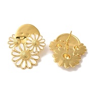 Rack Plating Flower Brass Enamel Stud Earrings, Cadmium Free & Lead Free, Long-Lasting Plated, Daisy, Real 18K Gold Plated, 36.5x28.5mm(EJEW-B062-34G)