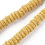 Natural Lava Rock Beads Strands, Dyed, Flat Round/Disc, Gold, 8~8.5x3~4mm, Hole: 2mm, about 54~60 pcs/Strand, 7.87 inch(20 cm)(G-F671-02A-06)