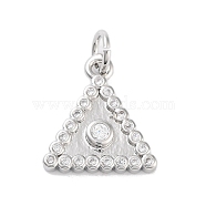 Rack Plating Brass Clear Cubic Zirconia Pendants, with Jump Ring, Long-Lasting Plated, Lead Free & Cadmium Free, Triangle Charms, Platinum, 14x13x2mm, Hole: 3mm(KK-M293-19P)