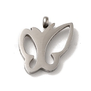 304 Stainless Steel Charms, Butterfly Charm, Stainless Steel Color, 13x12.5x3mm, Hole: 2mm(STAS-M311-01P)