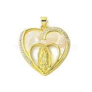 Real 18K Gold Plated Brass Micro Pave Cubic Zirconia Pendants, with Shell, Heart, 28.5x28x3mm, Hole: 3.5x4.5mm(KK-H472-14G-07)