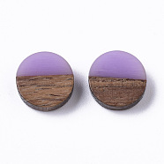Resin & Wood Cabochons, Flat Round, Orchid, 10x2.5~4mm(RESI-S358-70-H25)