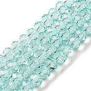 Transparent Baking Paint Glass Beads Strands, Faceted, Rondelle, Pale Turquoise, 8x6mm, Hole: 1.4mm, about 64pcs/strand, 15.16''(38.5cm)(DGLA-A034-T8mm-D01)