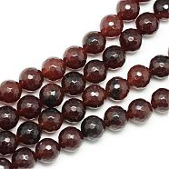 Natural White Jade Bead Strands, Dyed, Faceted, Round, Saddle Brown, 8~9mm, Hole: 1mm, about 46pcs/strand, 14.76~14.96 inch(37.5~38cm)(G-R346-8mm-19)