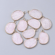 Natural White Jade Pendants, with Golden Tone Brass Open Back Bezel, Oval, Dyed, 25x15.5x2~3mm, Hole: 2mm(G-S359-019G)
