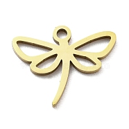 Ion Plating(IP) 316L Surgical Stainless Steel Pendants, Laser Cut, Dragonfly Charm, Real 18K Gold Plated, 12x15x1mm, Hole: 1.4mm(STAS-M317-30G)