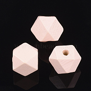 Painted Natural Wood Beads, Polyhedron, Pink, 15.5~16x15.5~16x12mm, Hole: 3mm(WOOD-S049-03B-09)