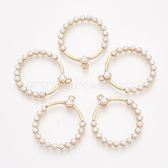 ABS Plastic Imitation Pearl Pendants, with Alloy Findings, Ring, Light Gold, 35x31x4mm, Hole: 1.6mm(X-PALLOY-S179-06)