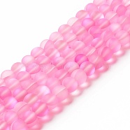 Synthetic Moonstone Beads Strands, Frosted, Round, Pearl Pink, 8mm, Hole: 1mm, about 43~47pcs/strand, 14.37''~15.08''(36.5~38.3cm)(G-E573-01B-25)