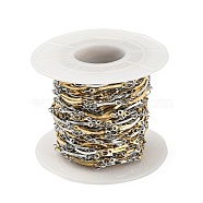 Ion Plating(IP) 304 Stainless Steel Curved Bar Link Chains, Soldered, with Spool, Golden & Stainless Steel Color, 15x2x2mm, 3x2x0.3mm, about 32.81 Feet(10m)/Roll(CHS-M005-04GP)