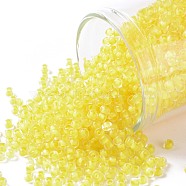 TOHO Round Seed Beads, Japanese Seed Beads, (973) Inside Color Crystal/Neon Champagne Yellow Lined, 11/0, 2.2mm, Hole: 0.8mm, about 3000pcs/10g(X-SEED-TR11-0973)