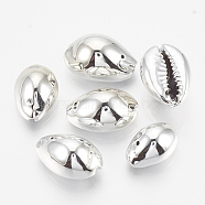 UV Plated Freshwater Shell Pendants, Cowrie Shell, Platinum, 17~21x11~13x8~10mm, Hole: 1mm(SHEL-S269-79A-04)