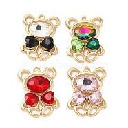 Rack Plating Alloy Glass Pendants, Bear Charms, Mixed Color, 32x24x5.5mm, Hole: 2mm(PALLOY-M216-02G)