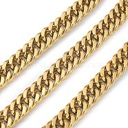 Ion Plating(IP) 304 Stainless Steel Cuban Link Chains, Diamond Cut Chains, Unwelded, with Spool, Golden, 12.5x9.5x4mm(CHS-E030-04A-G)