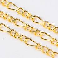 Iron Handmade Chains Figaro Chains Mother-Son Chains, Unwelded, Golden, with Spool, Mother Link: 3x7mm, 1mm thick,  Son Link: 2.5x4mm, 0.63mm thick(X-CHSM001Y-G)