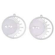 201 Stainless Steel Filigree Pendants, Etched Metal Embellishments, Ring with Eye, Stainless Steel Color, 32.5x30x0.3mm, Hole: 1.2mm(STAS-S118-014P)