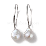 Anti-Tarnish Sterling Silver Dangle Earrings, with Natural Pearl, Jewely for Women, Platinum, 44x11.5~12mm(EJEW-C087-06P)