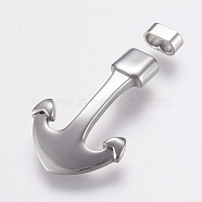 304 Stainless Steel Hook Clasps, with Slider Beads/Slide Charms, For Leather Cord Bracelets Making, Anchor, Stainless Steel Color, 43x27x6mm, Hole: 4x8mm, clasp: 4x10x6mm.(STAS-F122-28P)