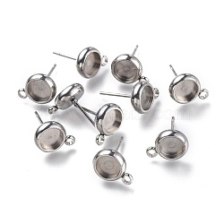 304 Stainless Steel Stud Earring Settings, with Loop, Flat Round, Stainless Steel Color, Flat Round: 11x8.3mm, Hole: 1.6mm, Pin: 0.8mm, Tray: 6mm(STAS-I161-01B-P)