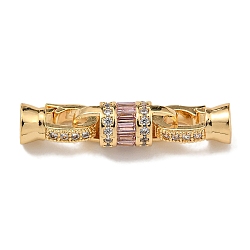 Brass Micro Pave Cubic Zirconia Fold Over Clasps, Column, Real 18K Gold Plated, Pink, 33mm(KK-U037-43G-01)